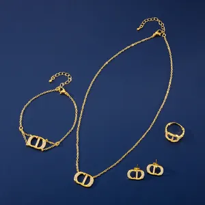 JH Zirconia Dubai Set di gioielli per donna placcato oro Dubai collana bracciale orecchini e anello Set di gioielli per feste