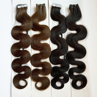 Extensions de cheveux humains naturels ondulés blonds de 24 pouces avec racines injectées, bandes adhésives invisibles, double épaisseur, pointes pleines