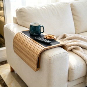 Table d'appoint pliable en bambou durable et <span class=keywords><strong>portable</strong></span> pour <span class=keywords><strong>canapé</strong></span>, <span class=keywords><strong>support</strong></span> en bois pour vaisselle, aliments, collations et boissons dans le salon - Product Image 3