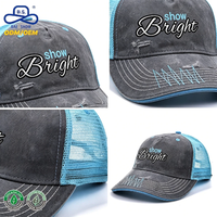Casquette Trucker en Maille Gris Bleu Délavé et Vieilli, Certifiée BSCI, avec Logo Brodé Personnalisé, pour Homme et Femme, Vente en Gros Direct Usine