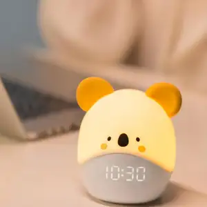 곰 알람 시계 야간 조명 만화 USB 충전 디지털 전자 침실 침대 옆 시계 어린이 수면 일어나 사랑스러운 램프