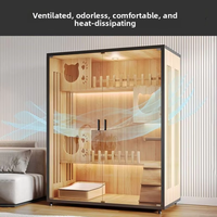Villa de luxe moderne pour chat avec roues, porte en verre trempé, construction en bois et verre, grande maison pour chat personnalisable
