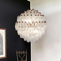 Lustre Suspendu en Verre Artistique Facetté Effet Diamant Craquelé Style Médiéval Français, Luxe Léger pour Villa, Salon, Salle à Manger, Plafond Haut