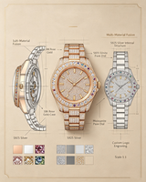 Montre personnalisée en or 18 carats, luxe léger |   Montre de luxe personnalisée OEM avec pierres précieuses en moissanite couleur diamant
