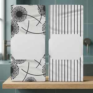 Serviette de cuisine rectangulaire à motif abstrait, imprimée en noir et blanc, en microfibre, lavable en machine pour usage domestique - Product Image 1