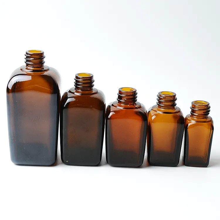 Bouteille d'huile essentielle en verre carré ambre, ml, bouteille de parfum, 18 encolure, liquide