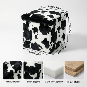 Cubo de Almacenamiento Plegable con Estampado de Vaca, Banco para Zapatos y Caja Organizadora de Juguetes de Gran Capacidad - Product Image 2