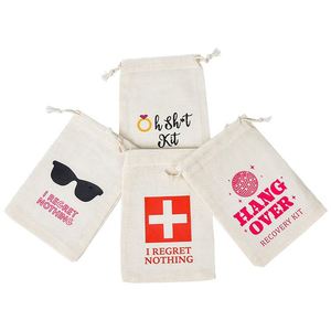 Sacs en coton personnalisés avec cordon de serrage, sac pour kit de récupération après une gueule de bois, pochette en coton et lin 10x15cm, imprimé par transfert thermique pour cadeau de fête - Product Image 3