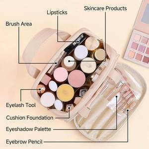 Women's Large Capacity Durable PU Leather Zippered Cosmetic Storage Makeup Pouch Fashion Letter Travel for Bag Soft Handle - Product Image 3