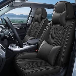 New Nappa Leather Luxury Car Seat Covers 5-Piece Universal Fit All Seasons Full <b>Set</b> with Steering Wheel Cover - Product Image 3