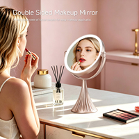Miroir de maquillage LED double face avec grossissement 1X 10X, couleur or rose, commande tactile, angle réglable, type C, miroir de vanité