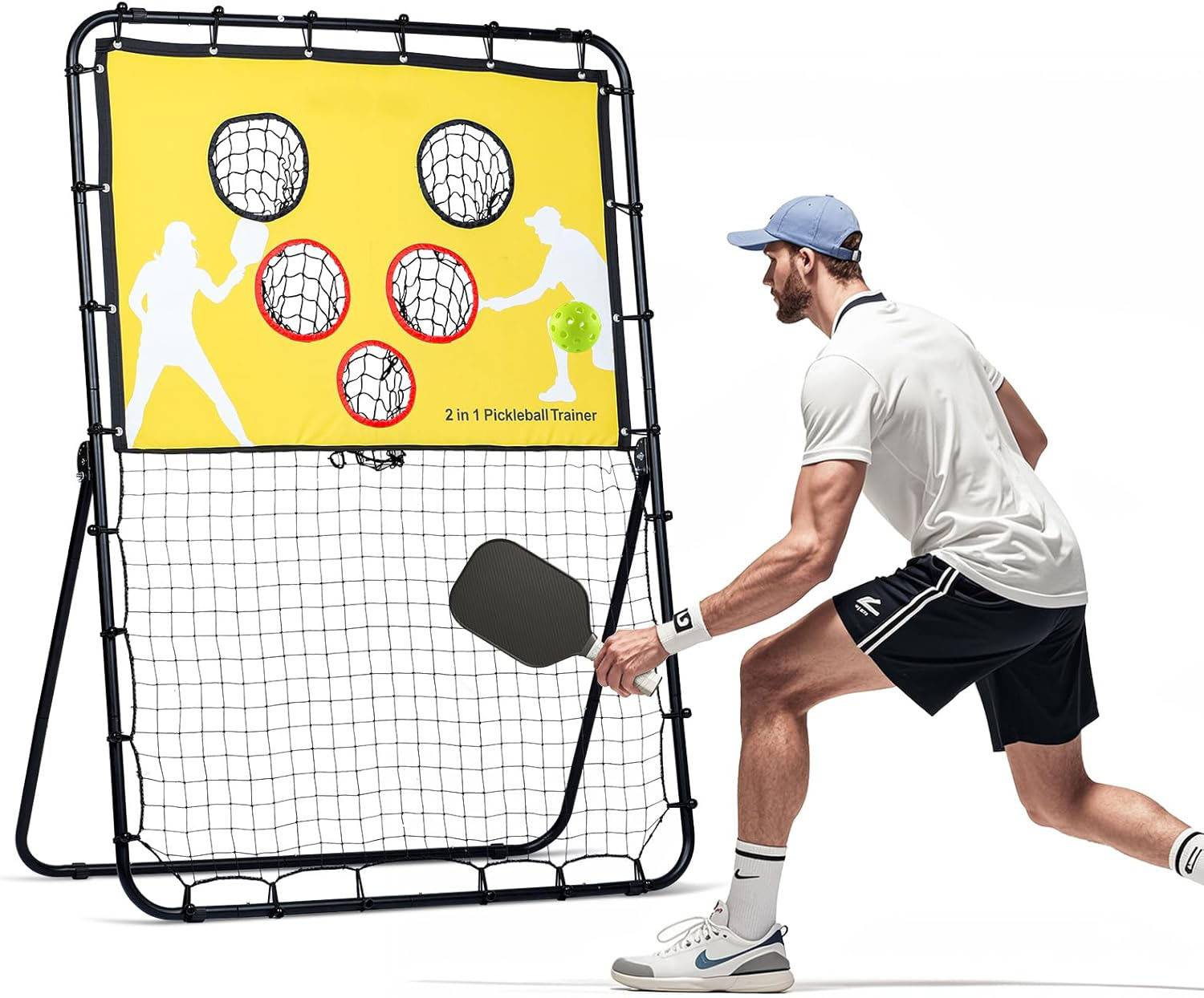 Pickleball Practice Rebounder Board With Target Net, 2 In 1 Pickleballs Training Equipment For Accuracy And Skill