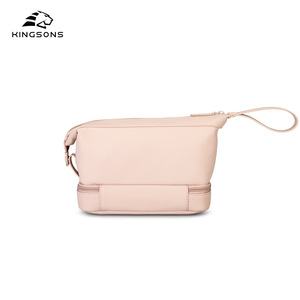 Kingsons Makeup Bag Large Capacity Pink Clutch With Zipper And Soft Handle For Everyday Use - Product Image 1