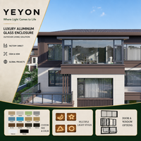 Yeyon OEM Véranda extérieure à rupture de pont thermique avec balcon intégré, vitrage trois faces, fenêtres à battants fixes