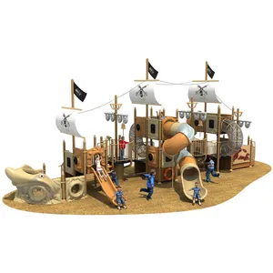 新しい大型子供スライド遊園地製品屋外遊び場木製海賊船スライド付き