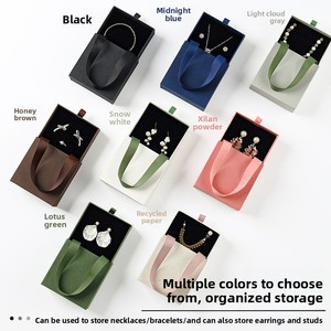 Boîte à bijoux rectangulaire portable en carton avec tiroir et insert en éponge, pour colliers, bagues, boucles d'oreilles, personnalisable avec logo - En stock, vente en gros - Product Image 3