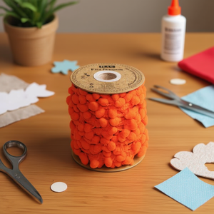 Nastro Pom-Pom Ilan Larghezza 2 cm, 20 Iarde, Arancione, Decorativo per Artigianato - Product Image 2