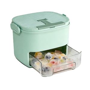 Pull-Out Ice <b>Storage</b> <b>Drawer</b>,Ice Cube Tray with Lid & <b>Storage</b> Bin, Ice Mold Ice Maker for Freezer with 2 Trays Easy Release Molds - Product Image 1