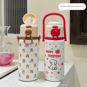 Bouteille d'eau isotherme portable en acier inoxydable 316 à double compartiment, à parois droites, avec poignée, motif dessin animé, pour l'extérieur, idéale comme cadeau créatif - Product Image 2