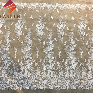 Sang trọng lưới ren váy vải hoa 3D hạt sequin thêu ren ngọc trai beading Trắng Ren Vải đám cưới - Product Image 5