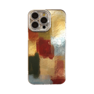 Funda para iPhone 16 con textura de papel de aluminio, estilo retro, con bloques de color en degradado y diseño a cuadros, antigolpes. - Product Image 5