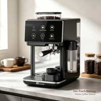 Cafetera Espresso Eléctrica Semiautomática Anbolife, 20 Bares, Molinillo Integrado, Pantalla Táctil, Cold Brew, OEM, Acero Inoxidable