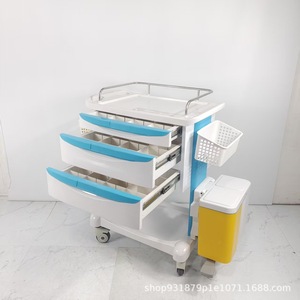 Carrito de tratamiento médico de 3 cajones, carrito de hospital multifunción de plástico con contenedor de basura y cesta. - Product Image 1