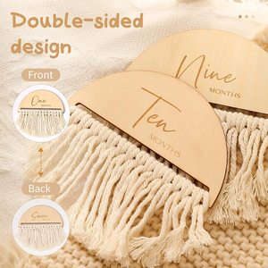Set di insegne personalizzate Boho a doppia faccia per bambini, ciao carte di legno per neonato mensile per trofei Baby Shower - Product Image 3