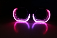 Nouvelles lentilles de phare de voiture LED 12V avec contrôle d'application, effet 5D Angel Eyes en forme de L pour projecteur 3 pouces, accessoires de rénovation DRL+Clignotant