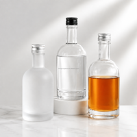 Bouteille de vodka ronde en verre style nordique, 100ml, 200ml, 330ml, 375ml, 500ml, givrée ou transparente, pour spiritueux et whisky, avec bouchon à vis