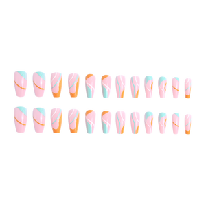<span class=keywords><strong>Ongles</strong></span> longs tendance Y2K, style ballerine, à presser, orange <span class=keywords><strong>turquoise</strong></span>, ligne française ondulée, couverture complète, <span class=keywords><strong>faux</strong></span> <span class=keywords><strong>ongles</strong></span> réutilisables, manucure pour femmes - Product Image 5