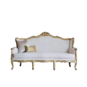 French style furniture classic sofas hand carved gold leaf plated cream white velvet living room sofas