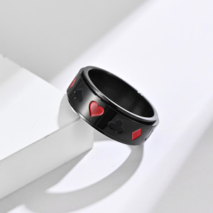 yunnique cross-border trade spade, heart, club, diamond playing card pattern <b>titanium</b> steel rotatable <b>ring</b>/<b>ring</b> cro - Product Image 4