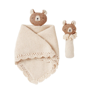 Customized Embroidered 100% Organic Cotton Knitted Baby <strong>Bear</strong> Comforter Lovely Rabbit <strong>Bear</strong> Koala Security <strong>Blanket</strong> - Product Image 1