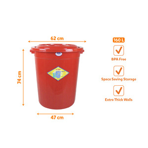 160L PP Plastic Waterproof Eco-Friendly Lightweight Durable Storage <b>Bucket</b> <b>with</b> <b>Lid</b> and Handle for Home Kitchen Shop - Product Image 3