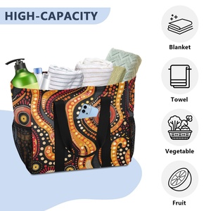 Panier à linge portable robuste en toile à pois, motif art aborigène australien, avec logo personnalisé, sac à poussière réutilisable avec poches en filet - Product Image 5