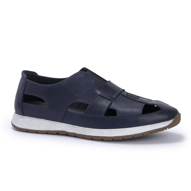 2022 New Casual Sandals Hole Ventilate Genuine Leather Footwear Navy Blue Footwear Summer Shoes for Men