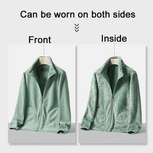 Pareja abrigo de lana de doble cara a prueba de viento <span class=keywords><strong>chaqueta</strong></span> cálida gruesa hombres mujeres al aire libre senderismo Camping pesca chaquetas de gran tamaño 5XL - Product Image 2