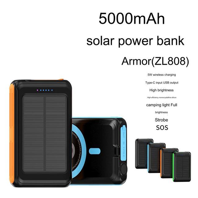 New Solar 5000mah External Battery 2 Usb Led Charger Portable Mobile Phone Solar Power Bank Wireless Magnetic Mini Power Bank
