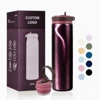 Bouteille d'eau isotherme en acier inoxydable 18/8 à double paroi, anti-fuite, avec logo personnalisé, motif œil de chat, paille et poignée, pour l'extérieur