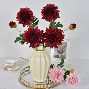 Laixing Artificial Dahlia Flowers 3 Heads Silk Realistic <b>Wedding</b> Decor <b>Props</b> - Product Image 2
