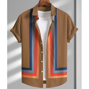 <span class=keywords><strong>Camicia</strong></span> estiva da <span class=keywords><strong>uomo</strong></span> <span class=keywords><strong>a</strong></span> <span class=keywords><strong>righe</strong></span> bianche e nere da spiaggia con Top <span class=keywords><strong>a</strong></span> quadretti rossi con stampa <span class=keywords><strong>a</strong></span> maniche corte - Product Image 3