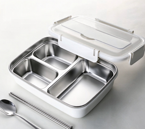 Boîte à lunch compartimentée en acier inoxydable avec fourchette, cuillère et baguettes, boîte bento étanche pour adultes, enfants, bureau et école - Product Image 5