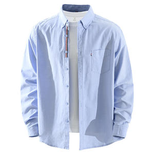 Kemeja Pria Logo Kustom Lengan Panjang Kemeja Oxford Anti Kusut Kasual Bisnis untuk Pakaian Kantor Tersedia OEM ODM - Product Image 6