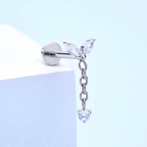 TOPOSH Boucles d'oreilles pendantes en argent de style punk avec chevron coupe marquise et goutte de zircon ronde de 12mm pour <span class=keywords><strong>piercing</strong></span> conque hélice cartilagineuse - Product Image 3