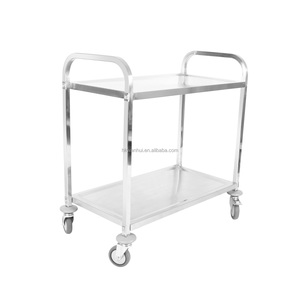 Hotel Kitchen Commercial Catering Stainless Steel 2 Tier 4 Swivel Castors Stainless Steel Kitchen <b>Trolley</b> <b>Serving</b> <b>Trolley</b> Cart - Product Image 1