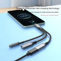 Adaptateur audio USB C OTG 3 en 1 avec double port USB C, prise casque 3,5 mm et chargeur, câble dongle avec charge rapide PD 60W