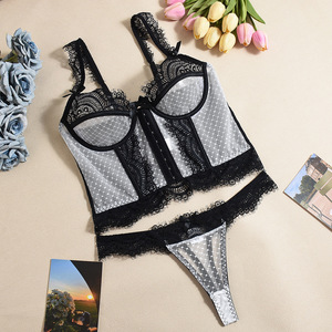 High-Quality Sexy Lingerie Lace Embroidery Contrasting Color Fishbone Slim Fit Sexy Lingerie Two-Piece Set for Women - Product Image 5