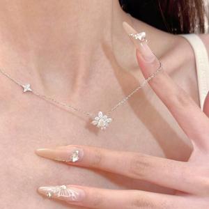 Collier en argent pur S925 avec dentelle de princesse, style palais exquis, doux, tridimensionnel, matériau principal platine - Product Image 2