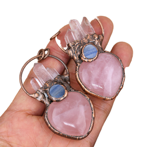 จี้หินโรสควอตซ์รูป<span class=keywords><strong>หัวใจ</strong></span>ชุบทองโบราณ สำหรับเด็ก รุ่น B7775 ของขวัญเครื่องประดับสุดอินเทรนด์ - Product Image 1